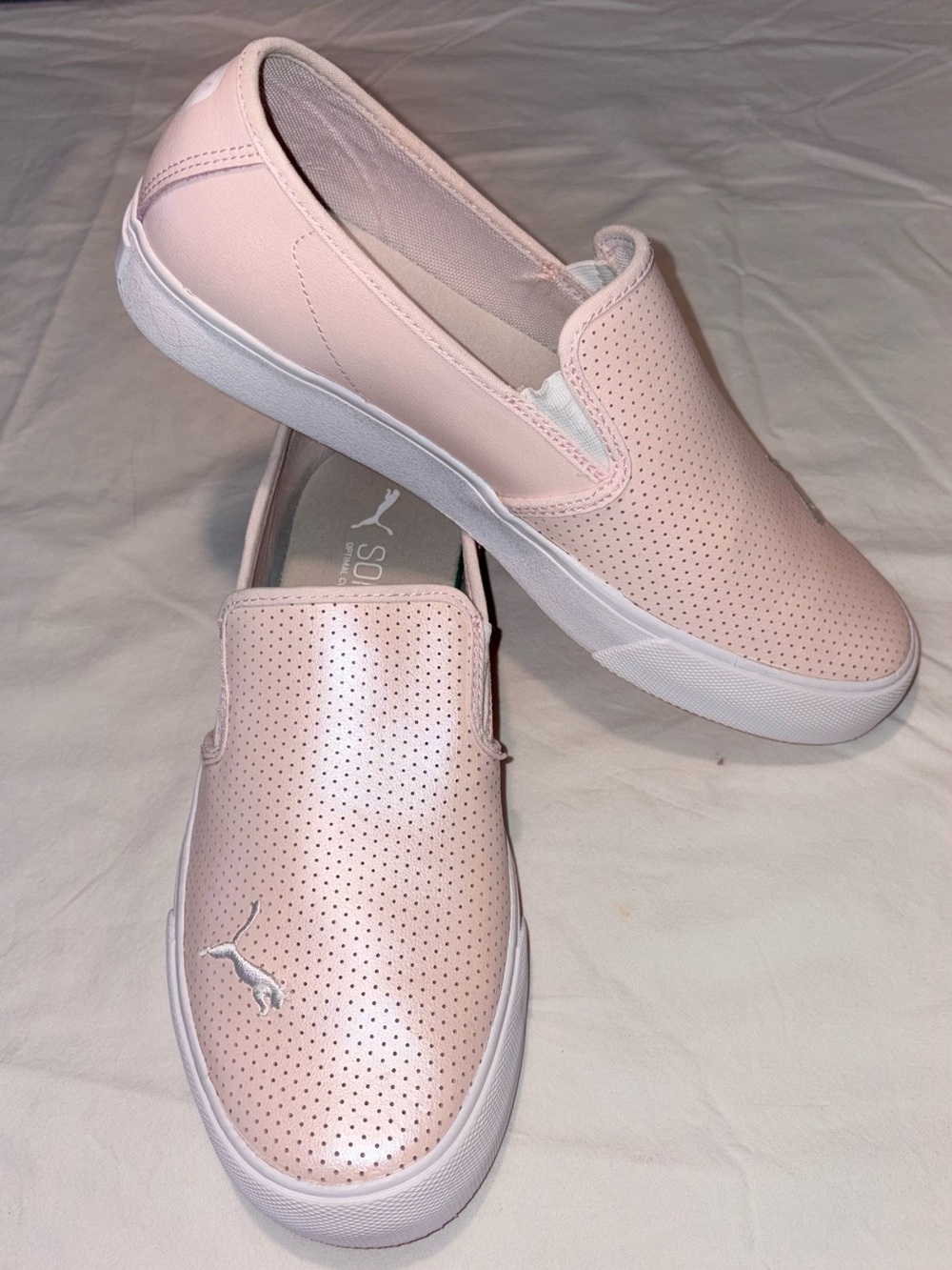 Puma Bari Slip-On Iridescent Pink Leather Sneakers | Womenβs 9.5